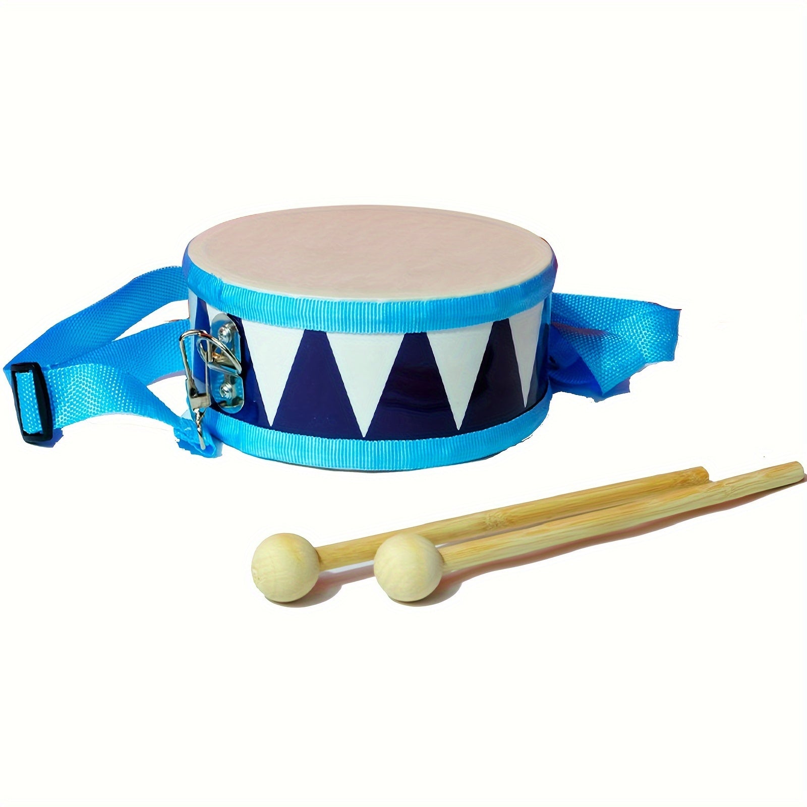Wooden Drum Set for Beginners with Adjustable Strap and 2 Drumsticks White