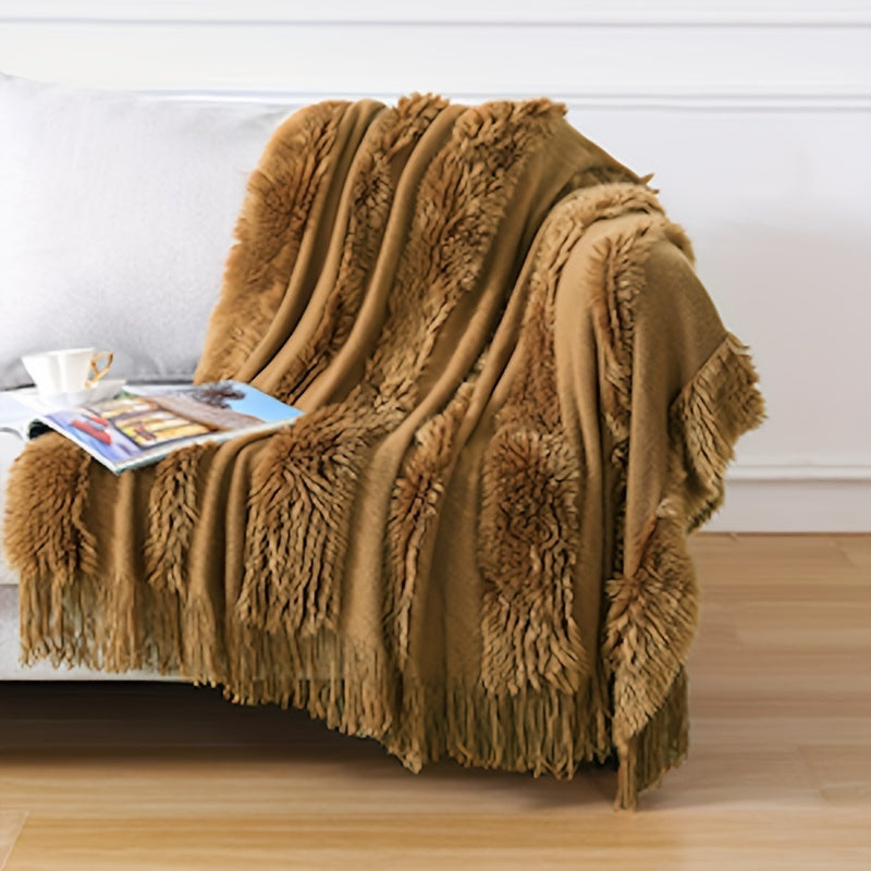 Acrylic Chunky Knit Throw Blanket with Tassels for Couch and Home Decor