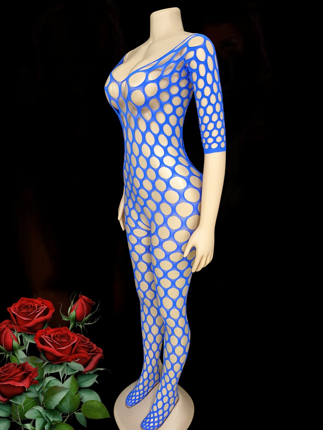 Women's See-Through Mesh Off Shoulder Bodystocking Plus Size Crotchless Jumpsuit