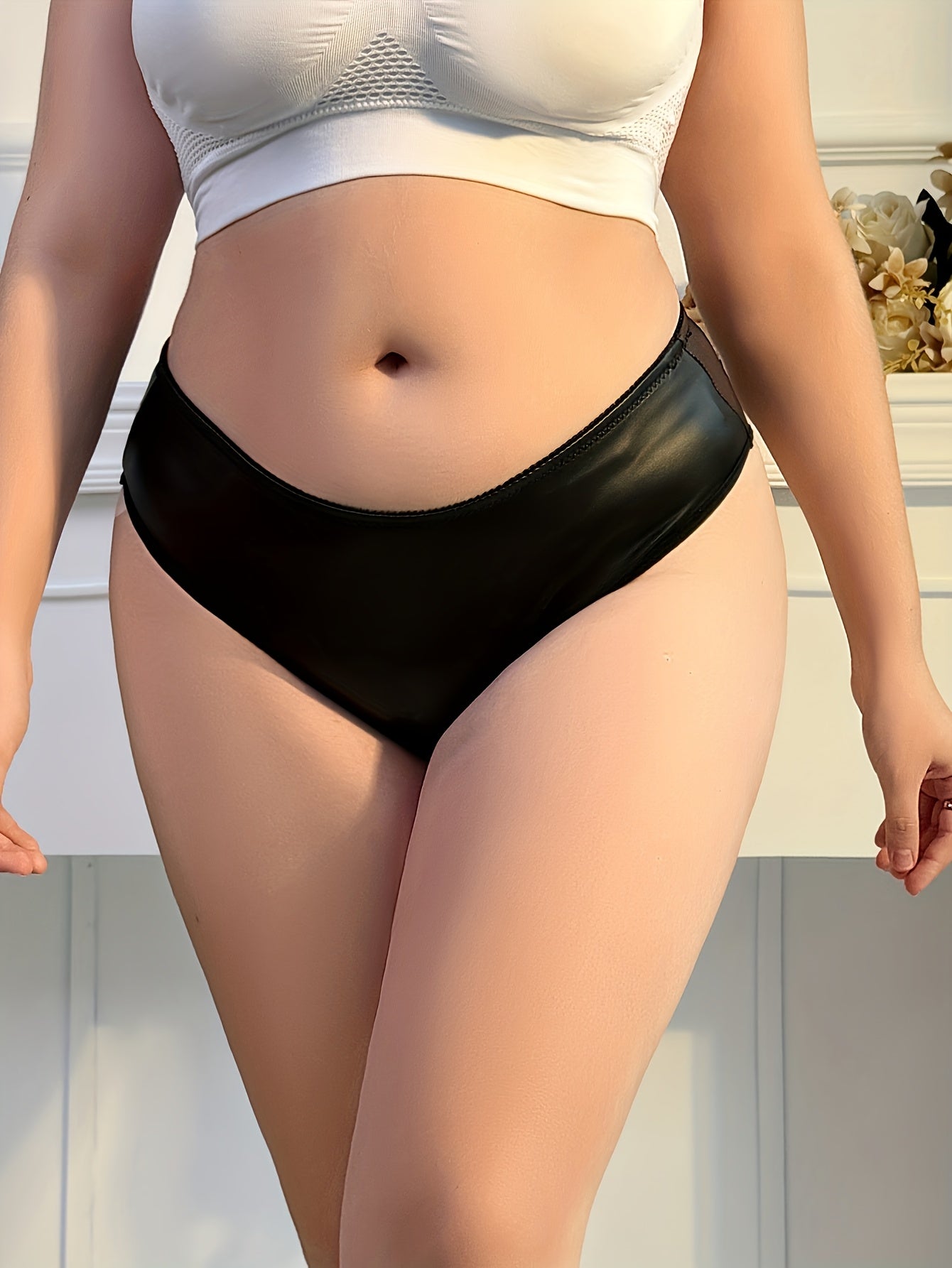 Women's Plus Size High Stretch Glossy Bikini Briefs Underwear