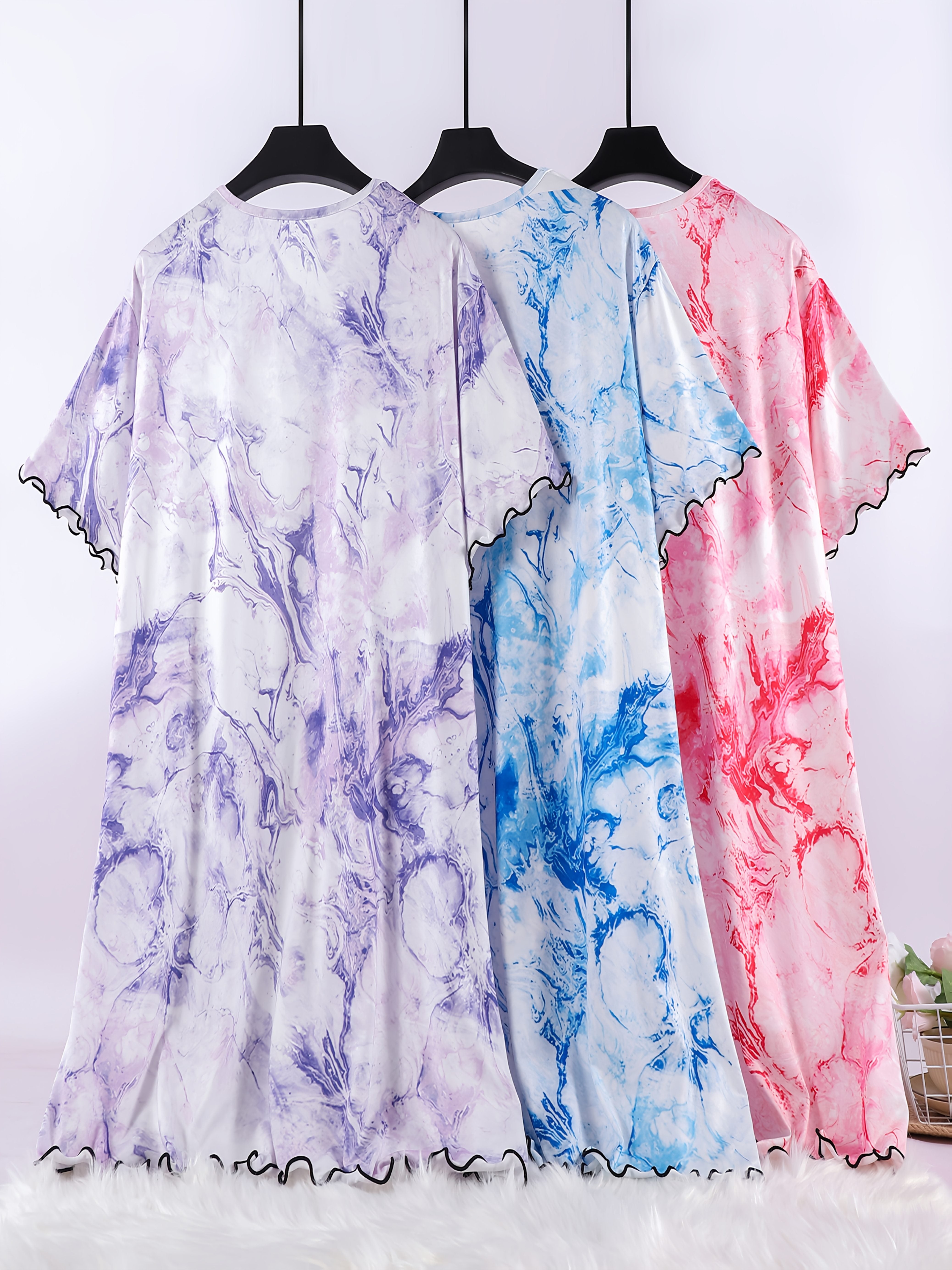 Женские летние ночные платья 3 шт. с узлом и рюшами, большой размер, дышащие