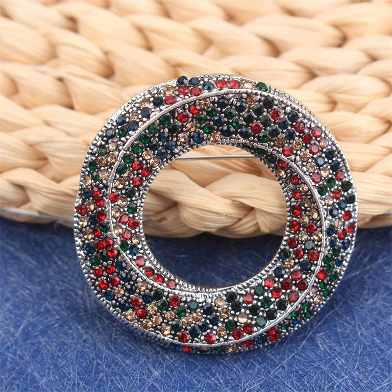Rhinestone Circle Brooch for Women Jewelry Elegant Accessory for Clothing Bags Hats