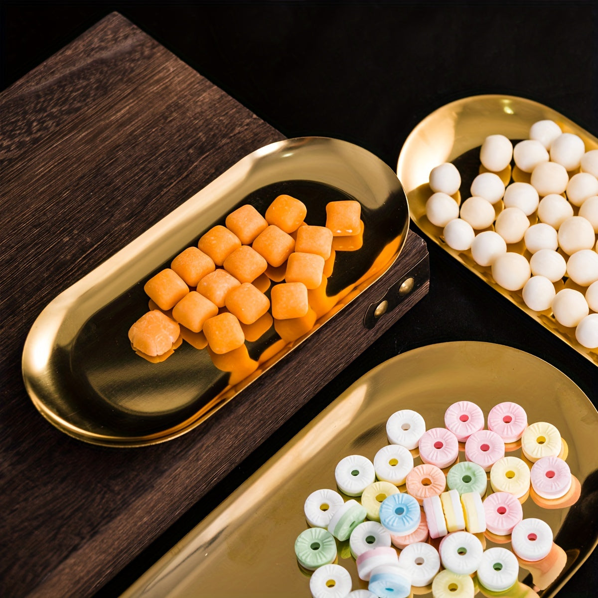 Oval Gold Serving Tray Stainless Steel for Fruits Desserts Snacks and Salads