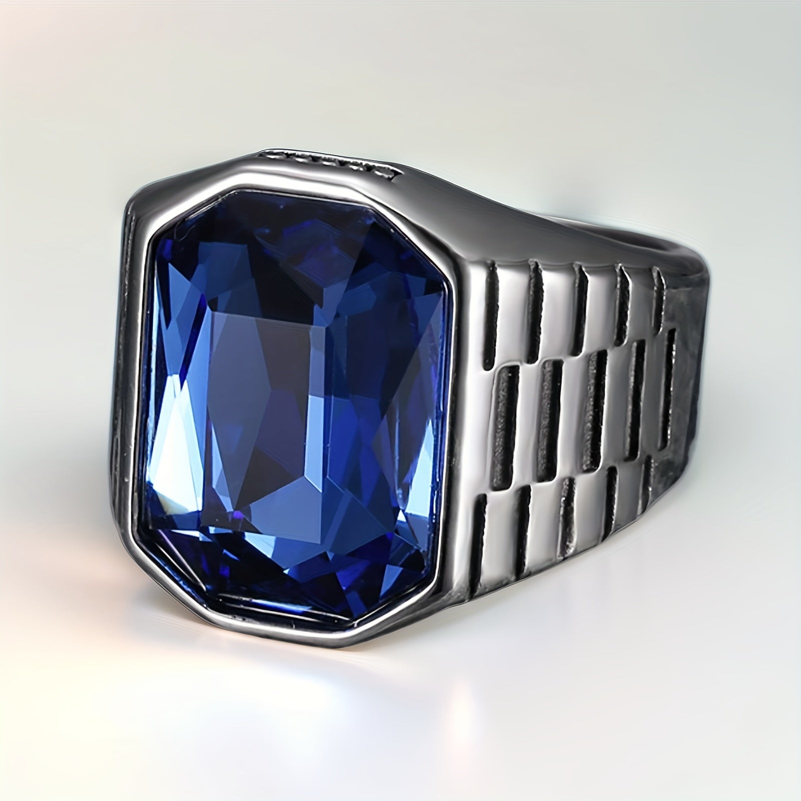 Shiny Cubic Zirconia Men's Stainless Steel Ring Jewelry Accessory