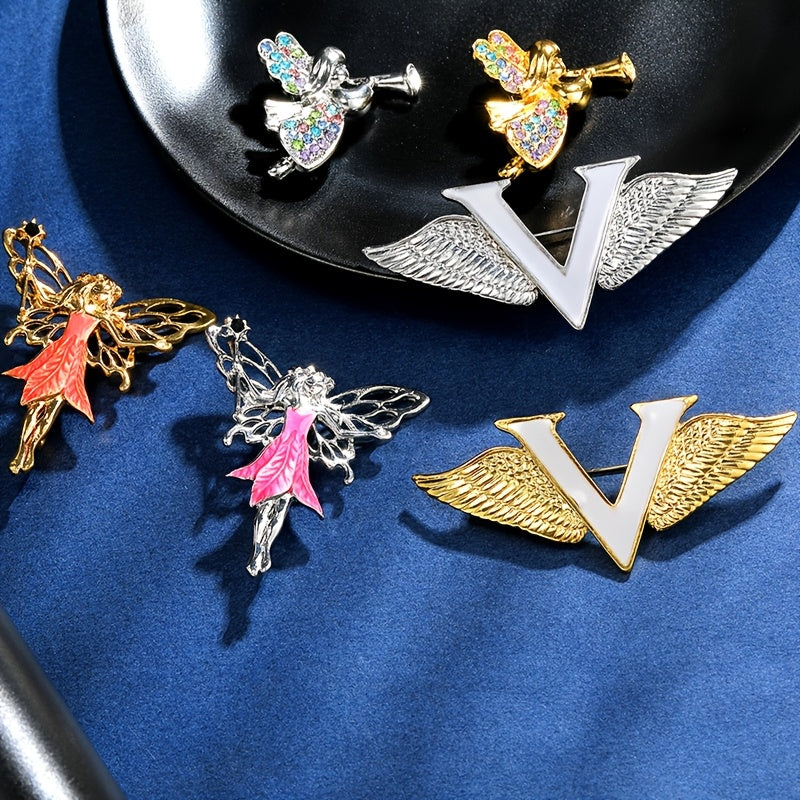Set of 6 Angel Brooch Pins Alloy Anime Rhinestone Fashion Lapel Badges