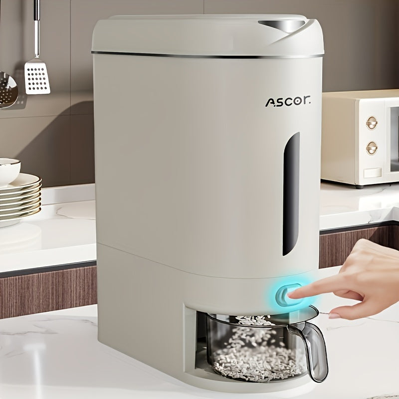 Katta hajmli avtomatik guruch dozatori - namlik va hasharotlarga qarshi, qayta ishlatiladigan plastmassa saqlash konteyneri, oshxona tashkilotchisi, 9.98kg.