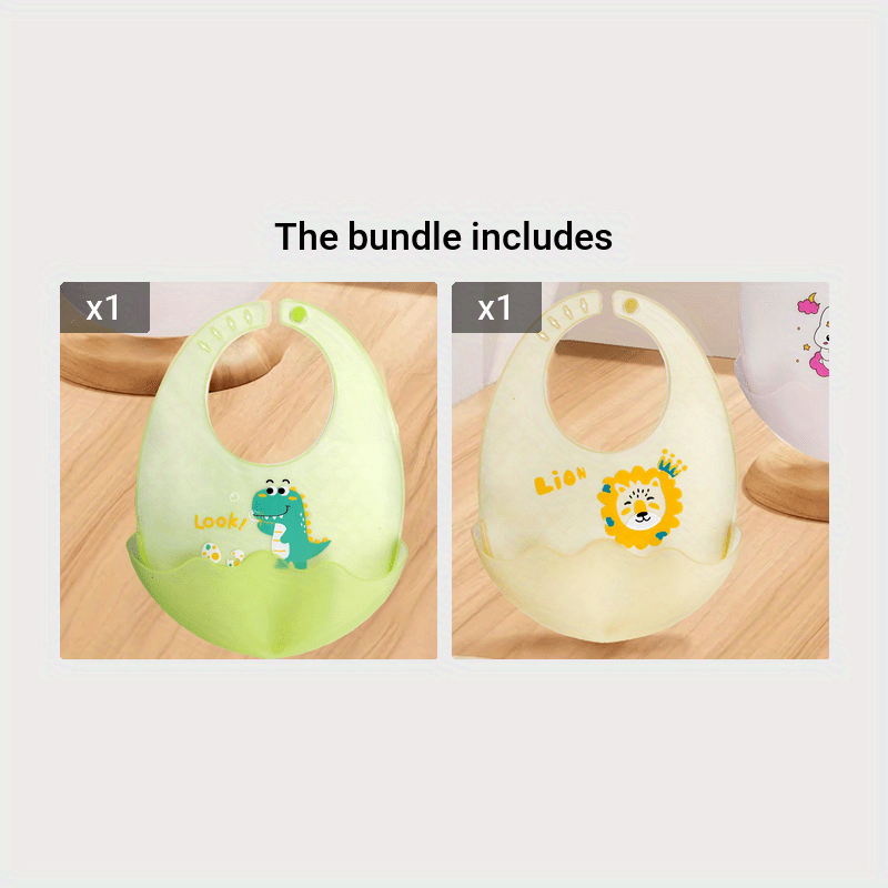 Baby Silicone Bib Waterproof Oil-Proof Food-Grade Cartoon Animal Design
