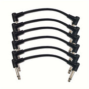 Set of 6 Black 6.35mm Curved Guitar Effects Cables 18cm