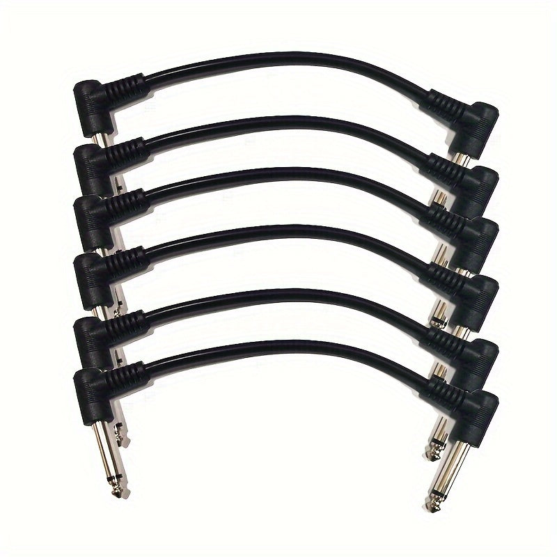 Juego de 6 cables de efectos para guitarra curvos de 6.35mm negros de 18cm