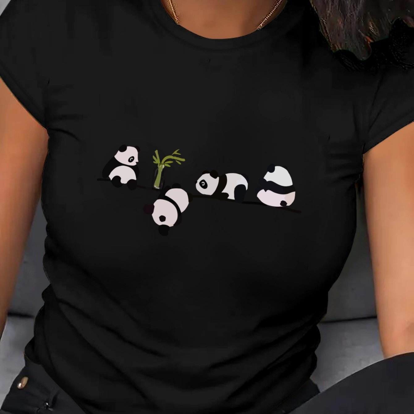 Camiseta casual de poliéster para mujer talla grande con estampado de panda para todas las estaciones