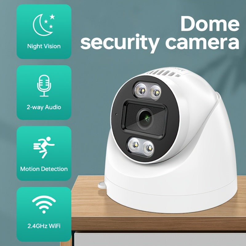 Wireless Dome Security Camera 1080p Night Vision 2-Way Audio Motion Detection Smartphone Compatible