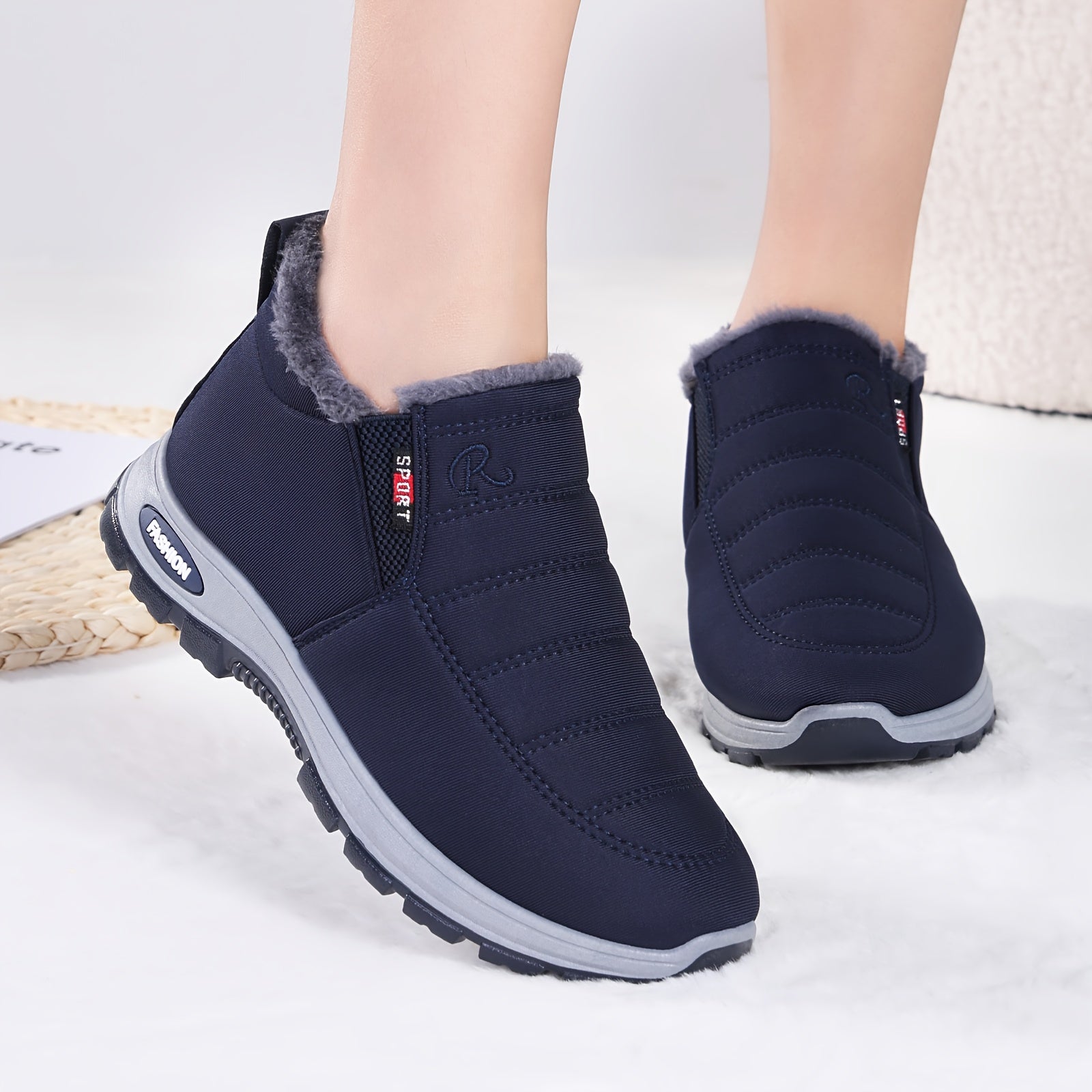 Women's Fleece-Lined Ankle Boots Lightweight Warm Maroon Casual