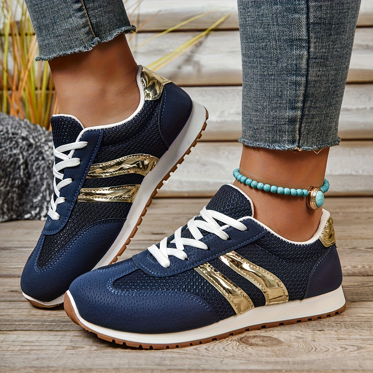Women's Mesh Sneakers Breathable Casual Athletic Shoes Navy Blue
