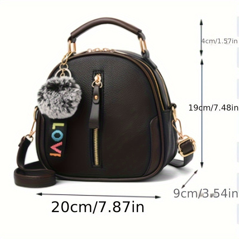 Women's Large Capacity Brown and Gray PU Handbag with Adjustable Strap and Zipper Closure