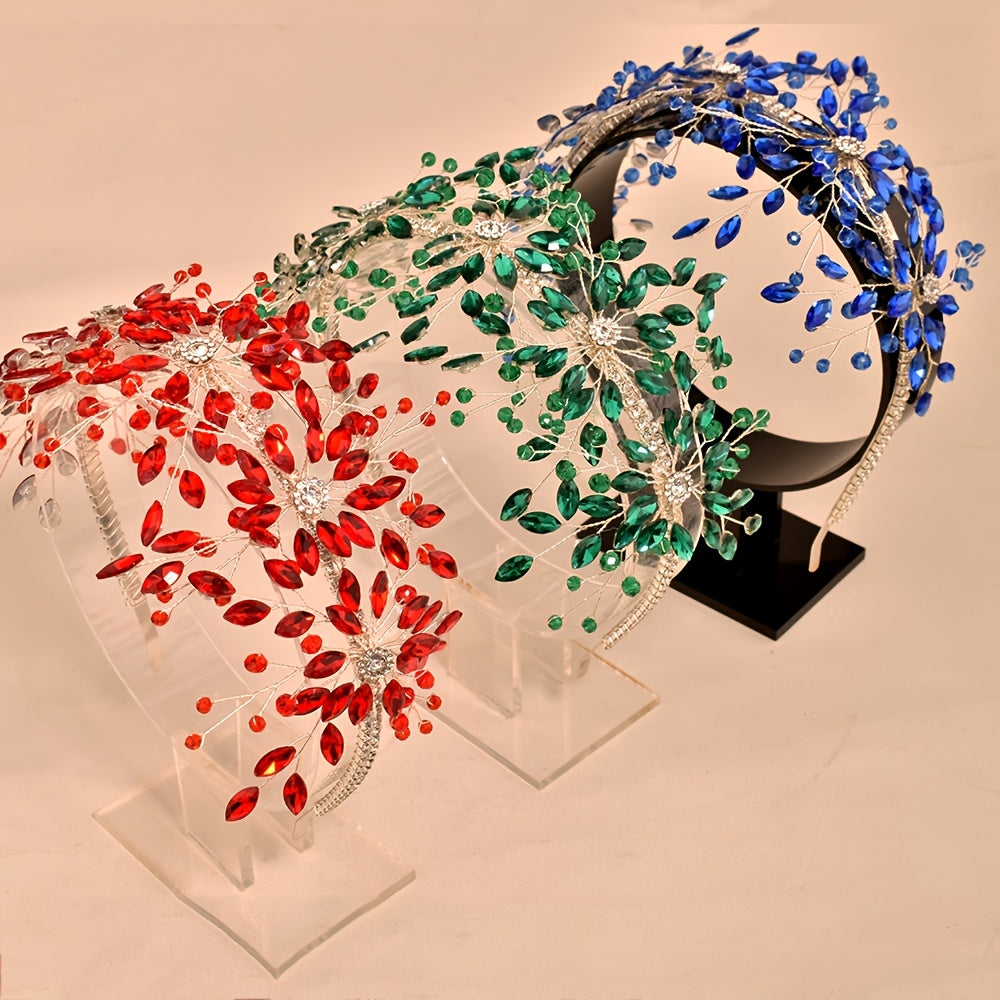 Diadema de novia bohemia con tiara de pedrería y cuentas, accesorio de boda en rojo, verde y azul