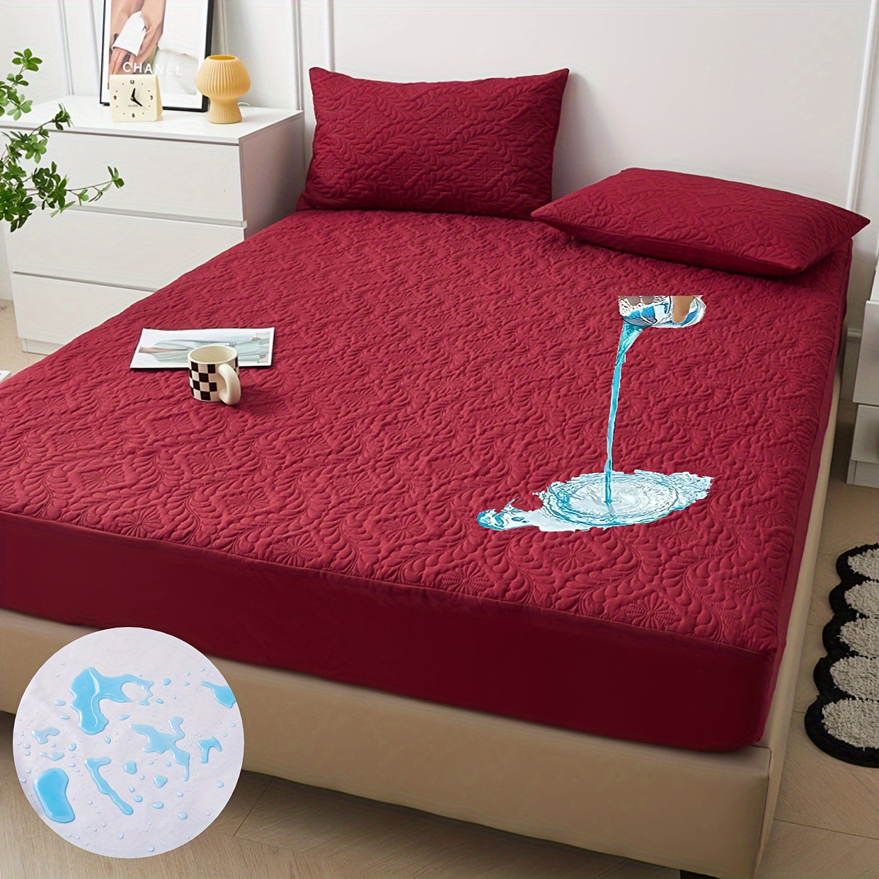 Suv o'tkazmaydigan, o'rnatiladigan matras qopqog'i, dog'ga chidamli, yumshoq yostiq uchun, yotoqxona uchun