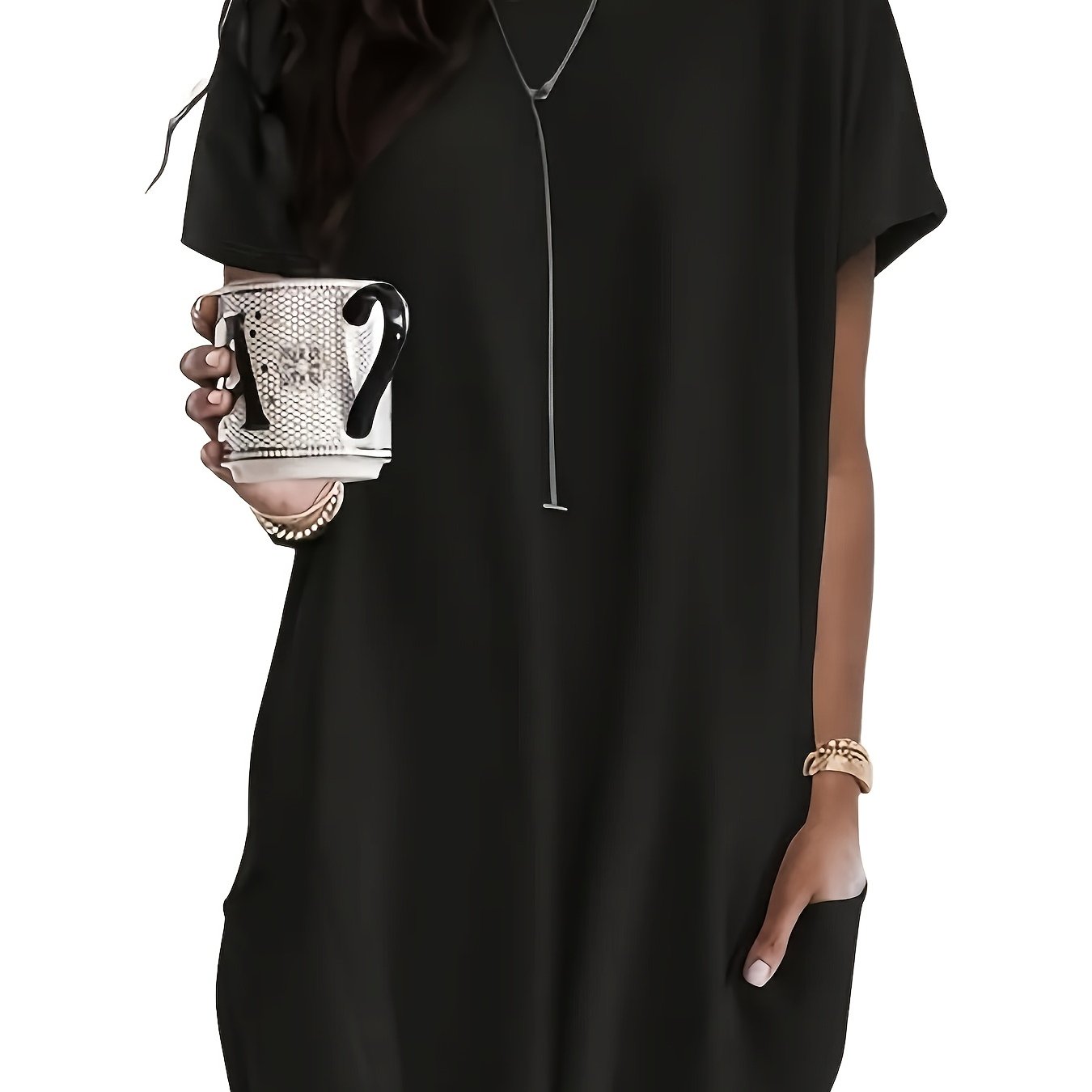 Plus-Size ayollar uchun kundalik qisqa sleeve tunik kofta, bir rangli, erkin fit, nafas oluvchi mato