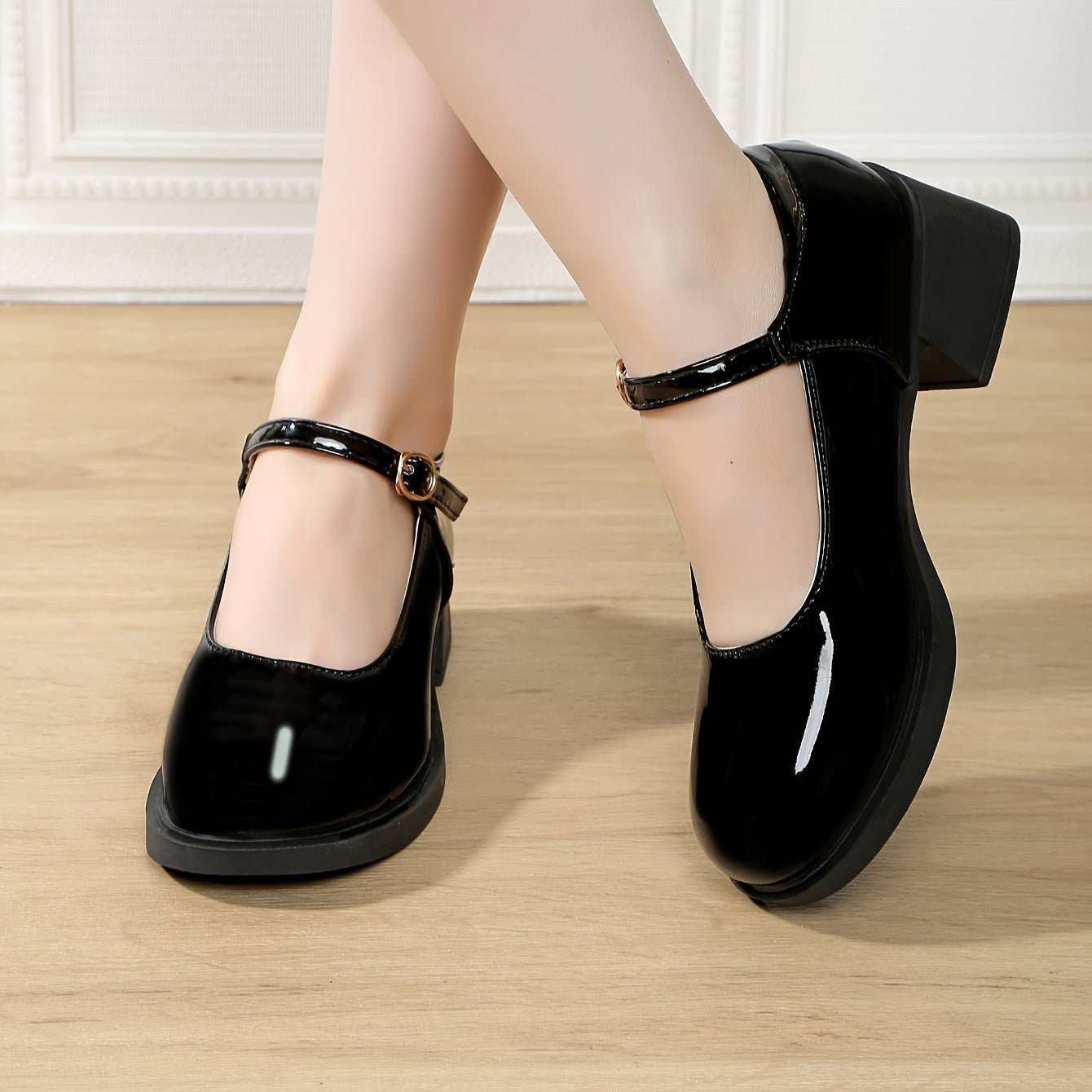 Women’s Low-Cut Chunky-Heeled Mary Jane Loafers for Petite Feet