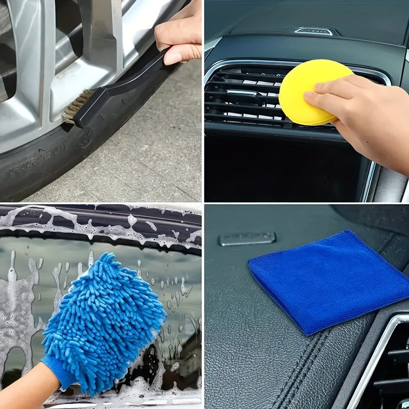 Car Detailing Brush Set With Wheel, Air Vent, Buffing Pads, Washing Mitts