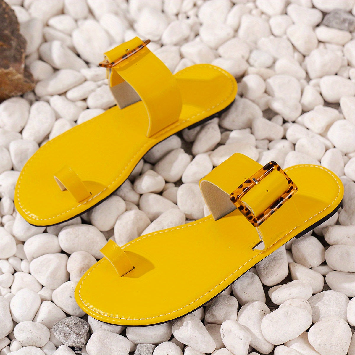 Women's Leopard Print Open-Toe Slippers Flat Heel Rubber Sole All-Season Shoes