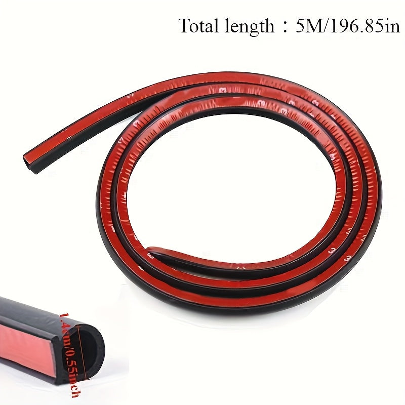 Car Door Seal Strip 5m EPDM Rubber D-Type Hood Insulation Noise Reduction