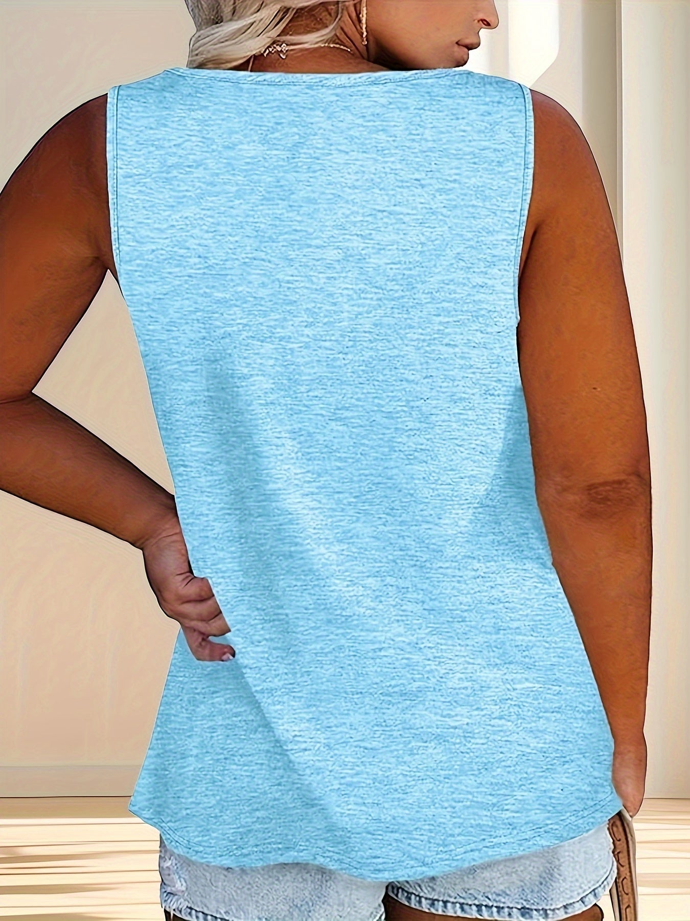 Женская майка-туника большого размера с пуговицами, повседневная, летняя, синяя, майки большого размера