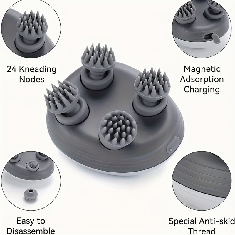Белый портативный массажер для кожи головы с 4 головками-осьминогами, перезаряжаемый через USB, идеально подходит для мужчин и женщин, отличный подарок для домашнего использования