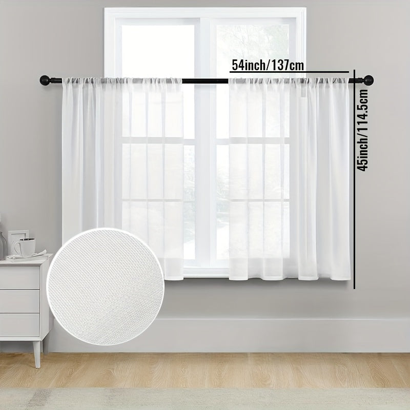 Juego de 2 cortinas de cocina semi-translúcidas con textura de lino blancas para cafetería, sala de estar y dormitorio