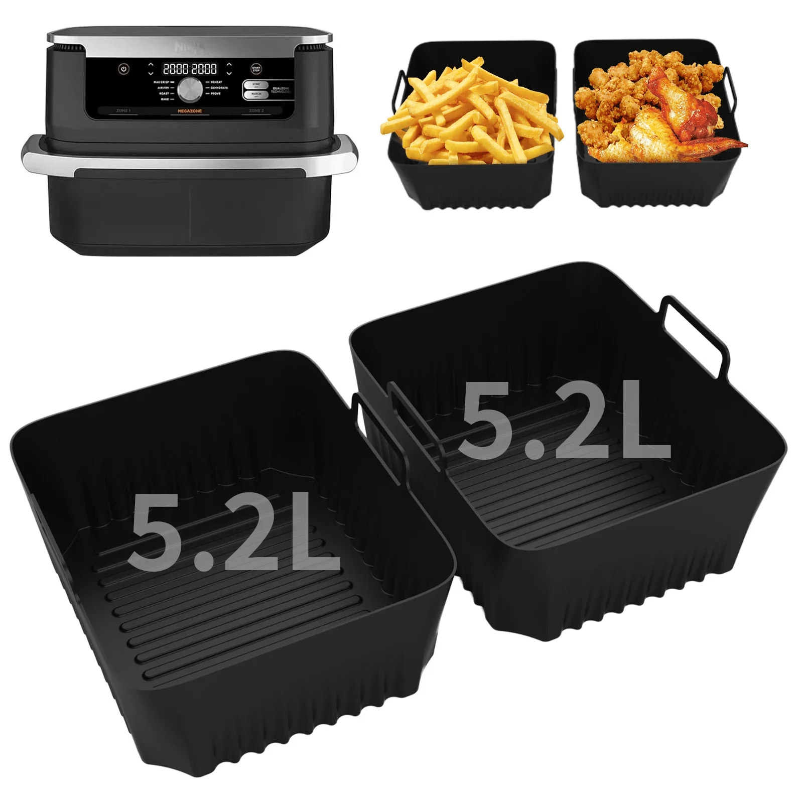 Silicone Tray Set for Air Fryer Non-Stick Baskets Reusable Liners Oven Grill