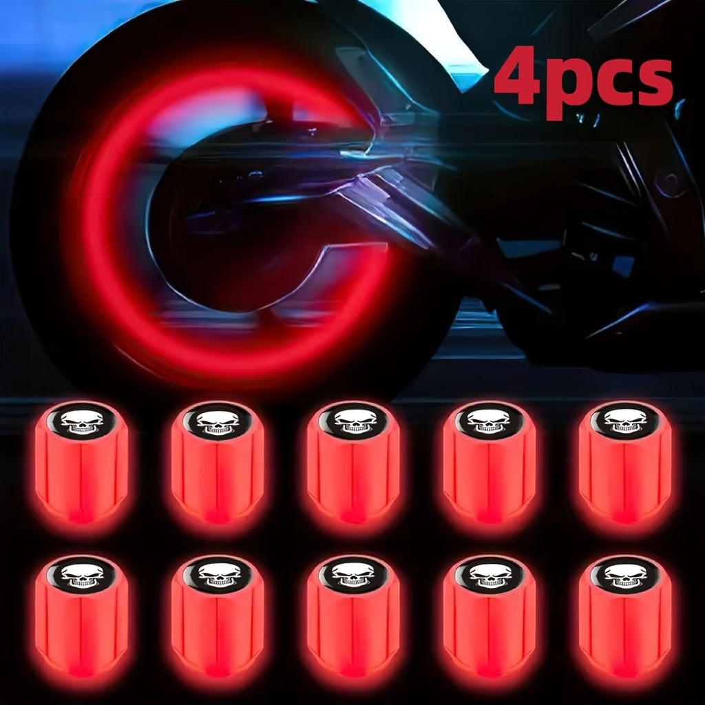 4/8 Pcs Fluorescent Skull Tire Valve Covers Night Glow Car Motorcycle Truck Bicycle