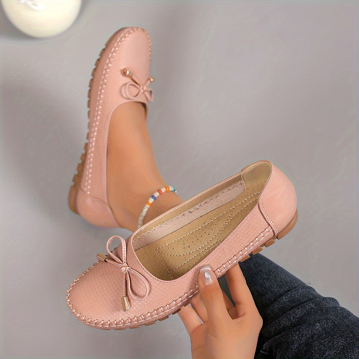 Women's Flat Shoes Bow Solid Color Soft Sole Casual Comfortable Lightweight