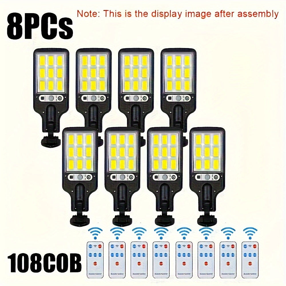 4 Pack Solar Street Lights with COB LED Motion Sensor 180° Coverage Remote Control