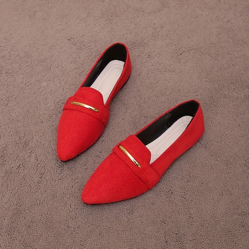 Women's Flat Loafers Slip-On Pointed Toe Solid Color Lightweight Fabric Shoes