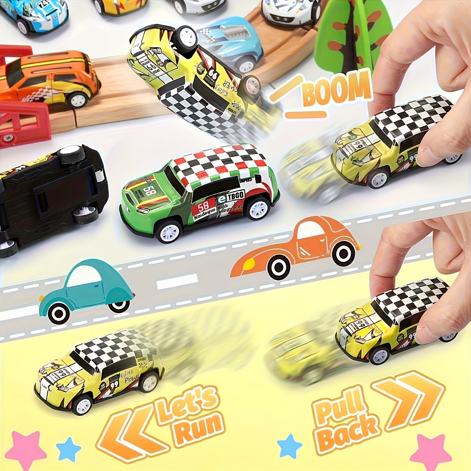 Set of 50 Friction-Powered Die-Cast Mini Rally Cars in Storage Box for Kids and Home Decor