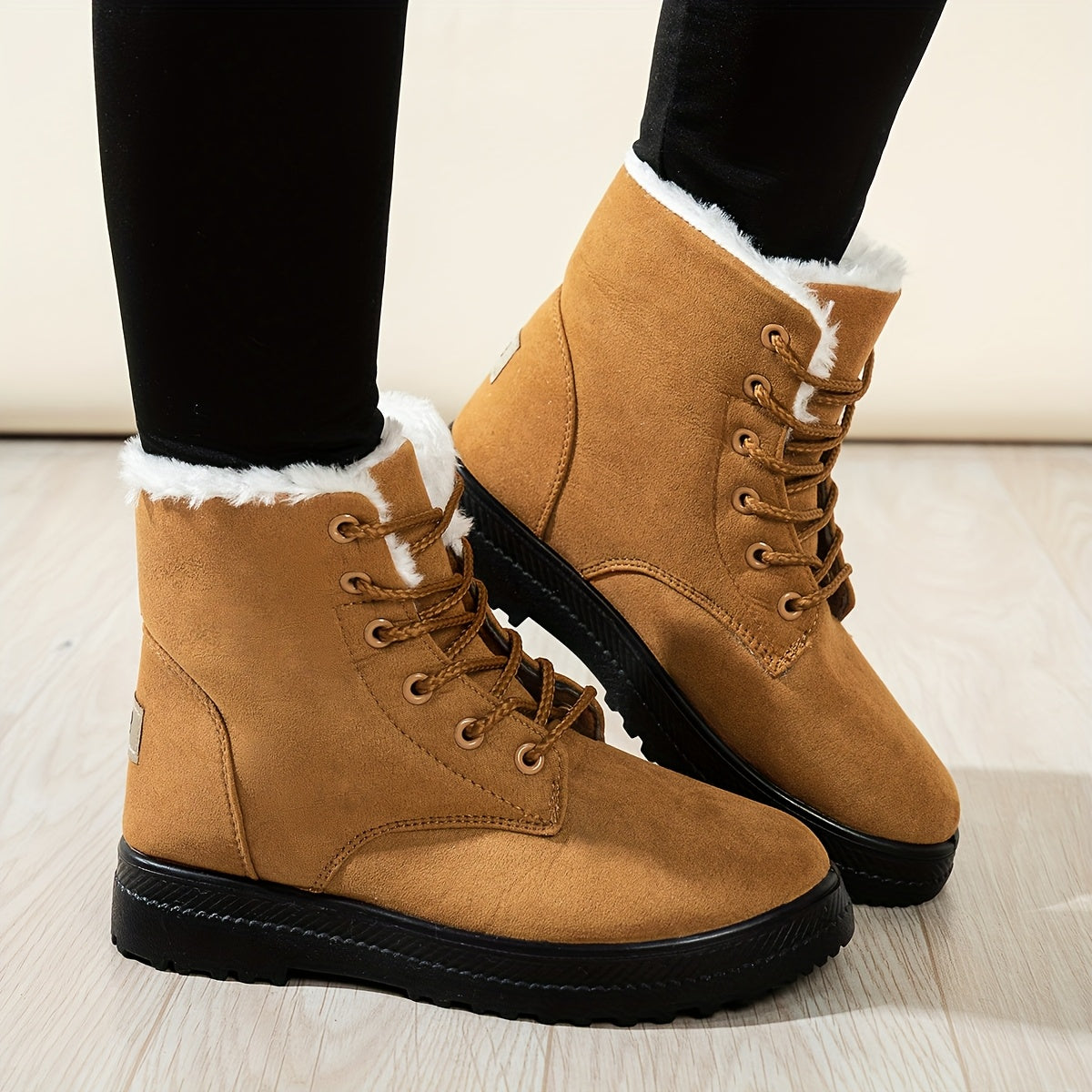 Women's Short Plush Lined Casual Lace Up Winter Ankle Boots