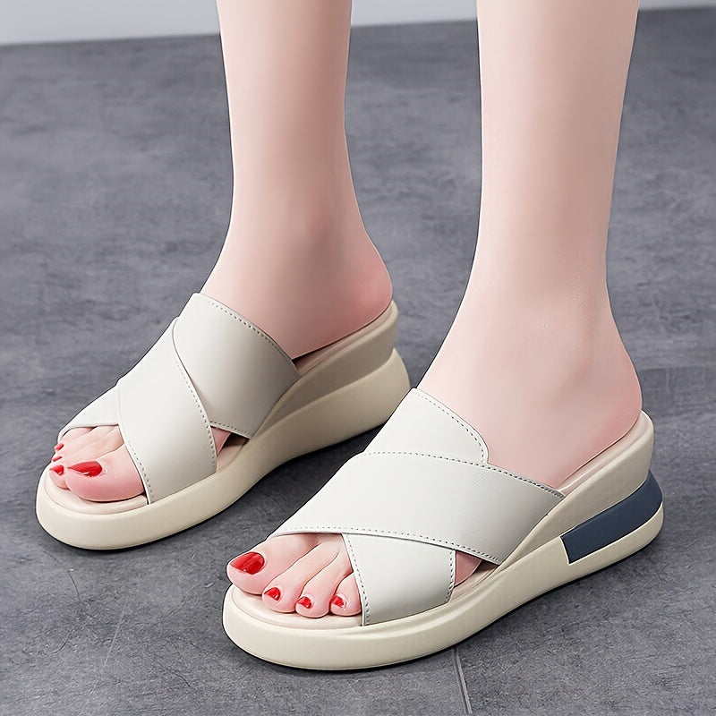 Women's Black Wedge Sandals Slip-On Platform Open Toe Rubber Sole Summer