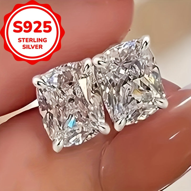 Women's Square Cubic Zirconia Stud Earrings in Sterling Silver Lightweight Jewelry
