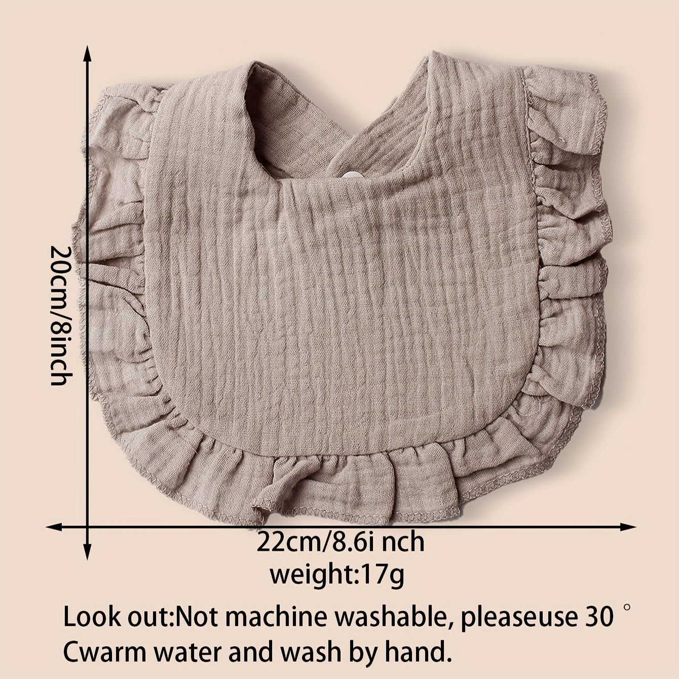 10-Pack Baby Bibs with Lace Trim Non-Waterproof Woven Polyester Snap Closure Solid Colors