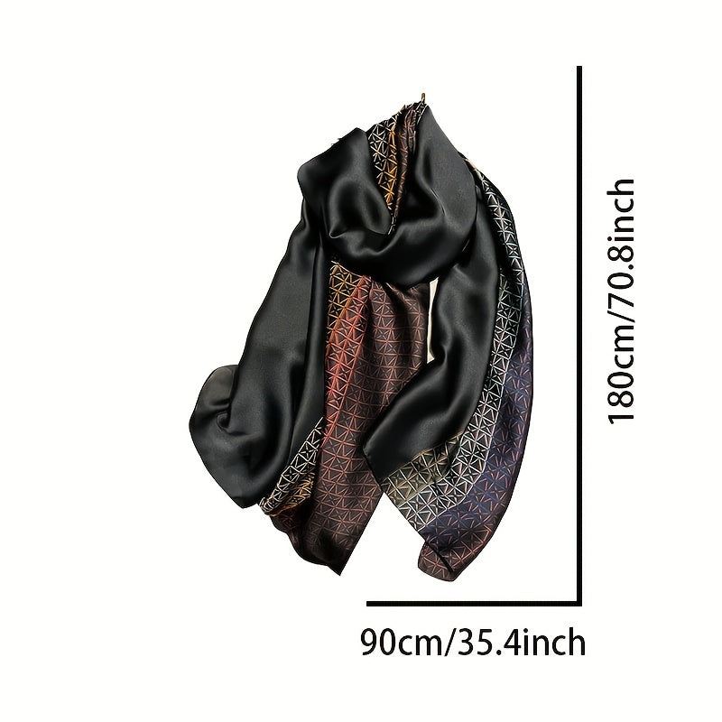 Elegant Geometric Satin Scarf for Women Windproof Travel Eid Celebration