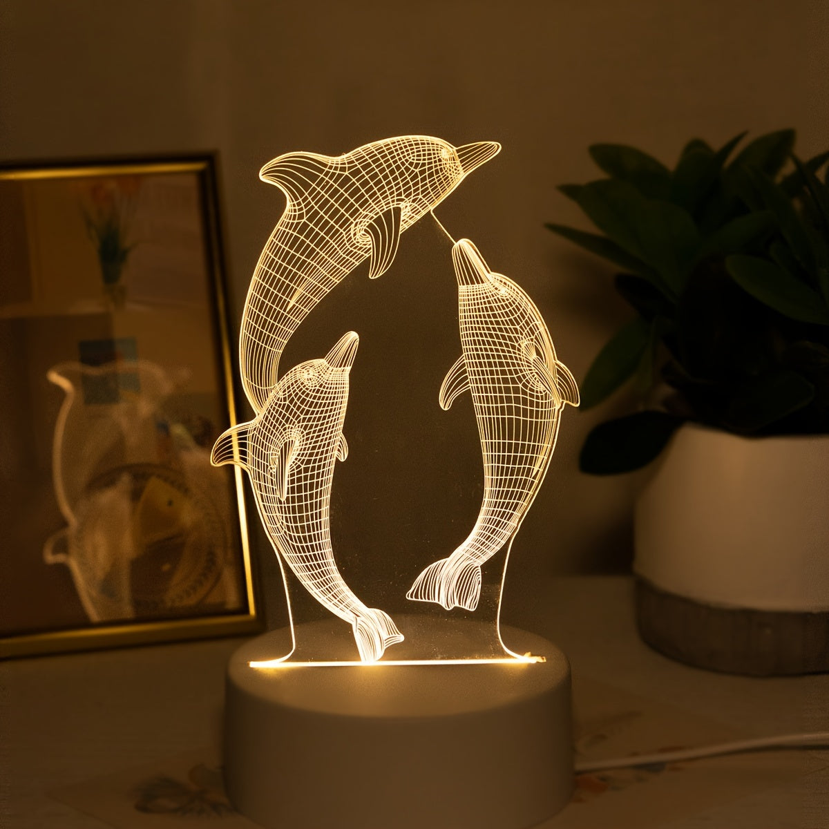 USB 3D Glowing Dolphin Night Light Ocean Animal Table Lamp for Home Decor and Gifts