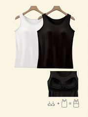 Plus Size Women's V-Neck Tank Tops Pack with Pads Solid Color Sleeveless