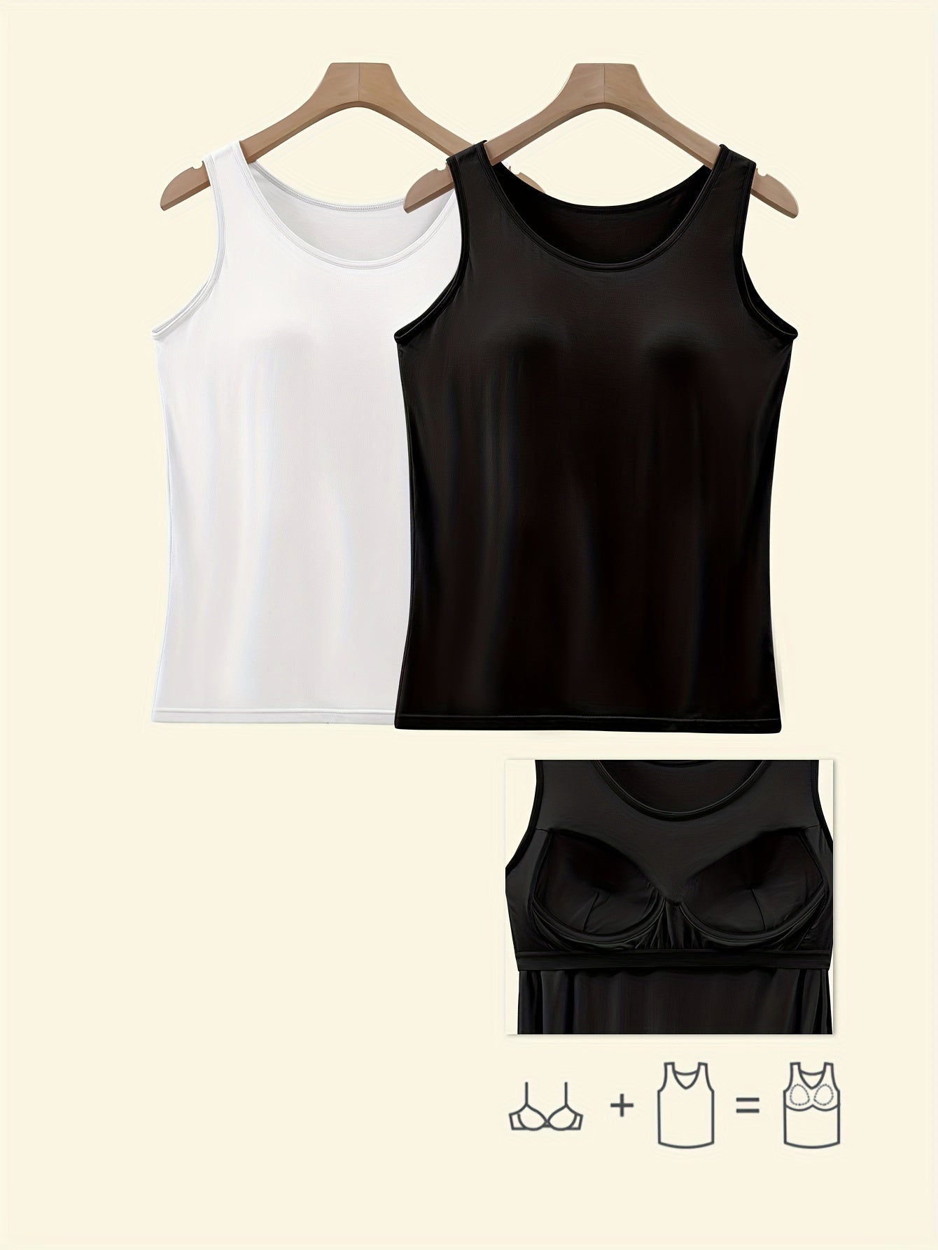 Plus Size Women's V-Neck Tank Tops Pack with Pads Solid Color Sleeveless