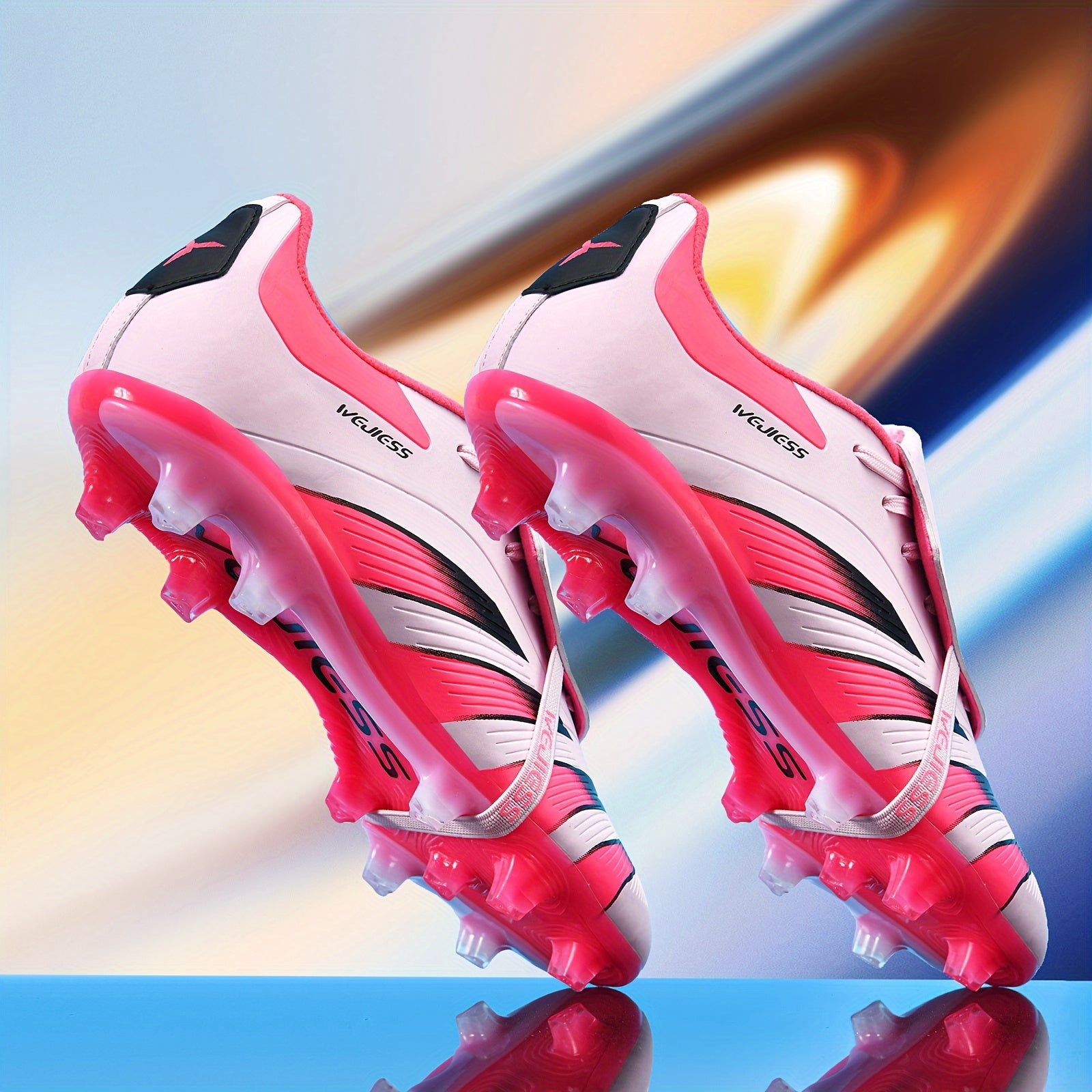 Men's High-Top Soccer Cleats Non-Slip TPU Sole Breathable Fabric Insole Black Striped