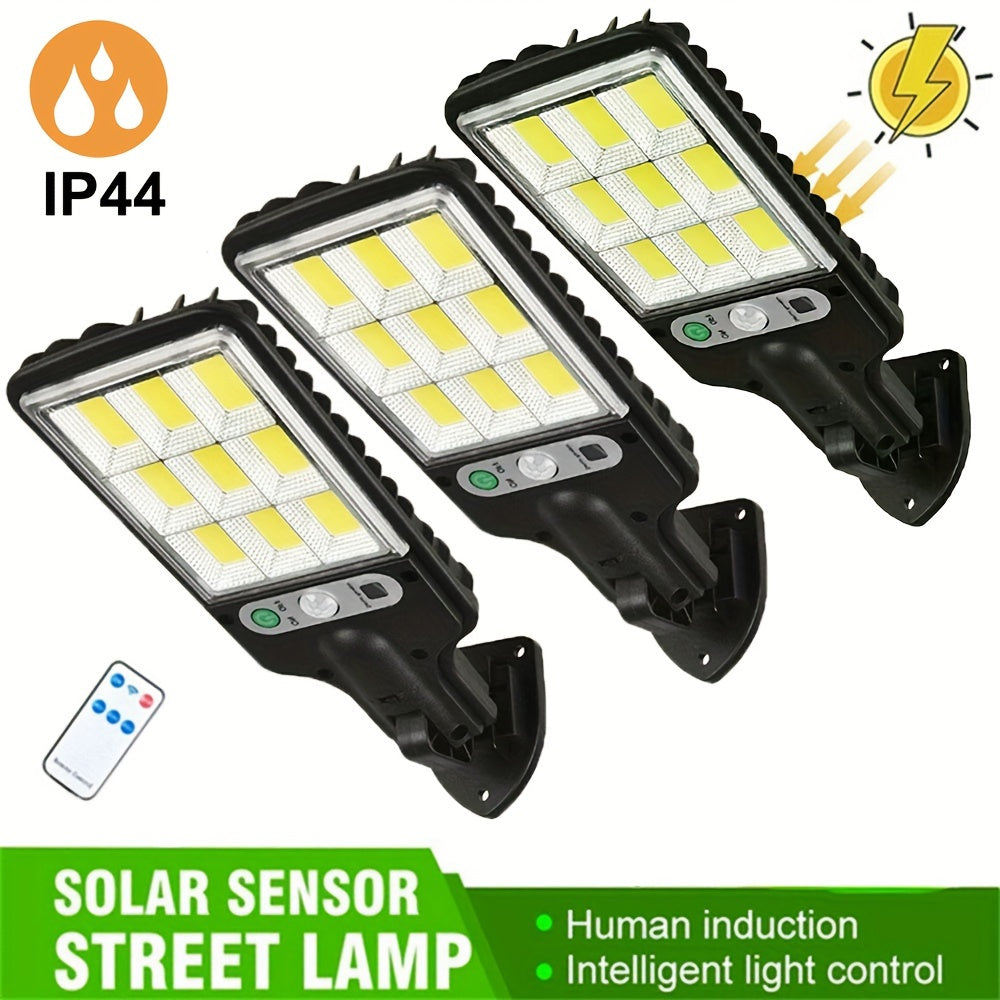 Solar Street Lights with Remote Control Motion Sensor 3 Pack Outdoor LED Security Lighting