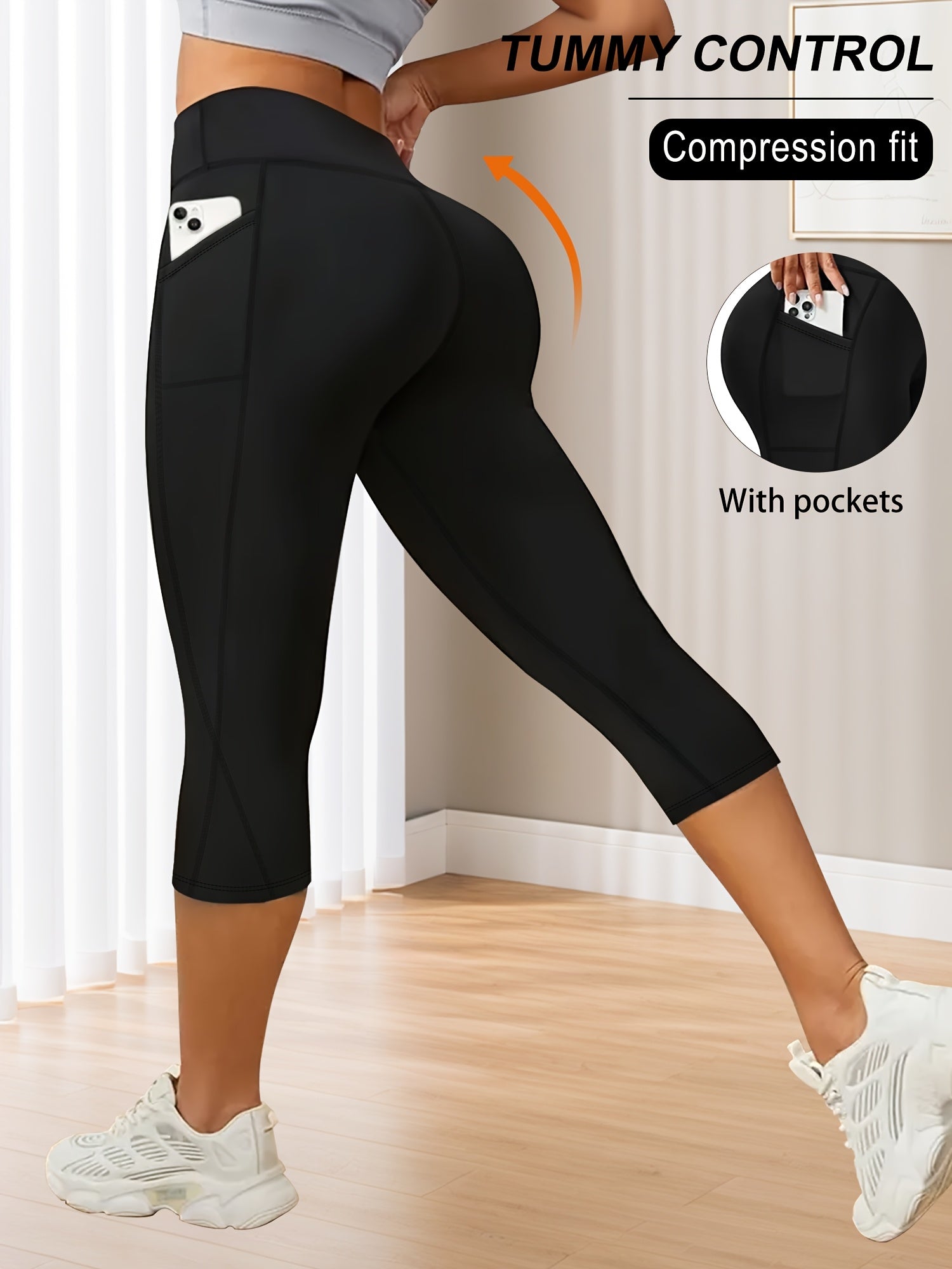 Plus Size Women's Yoga Pants High Waist Pocket Biker Shorts Tummy Control