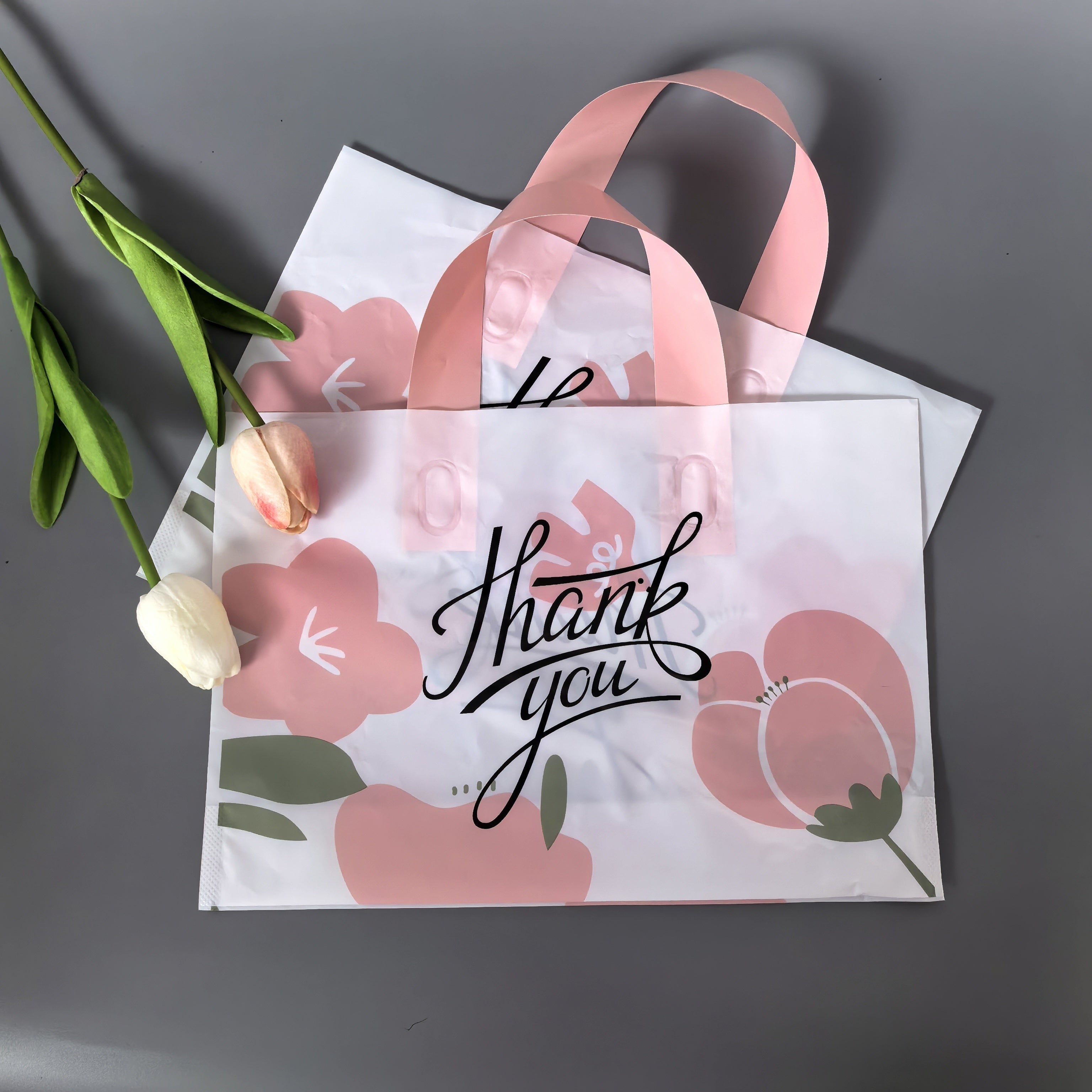 Pack of 50 Floral Gift Bags Plastic Tote for Weddings Birthdays Holidays