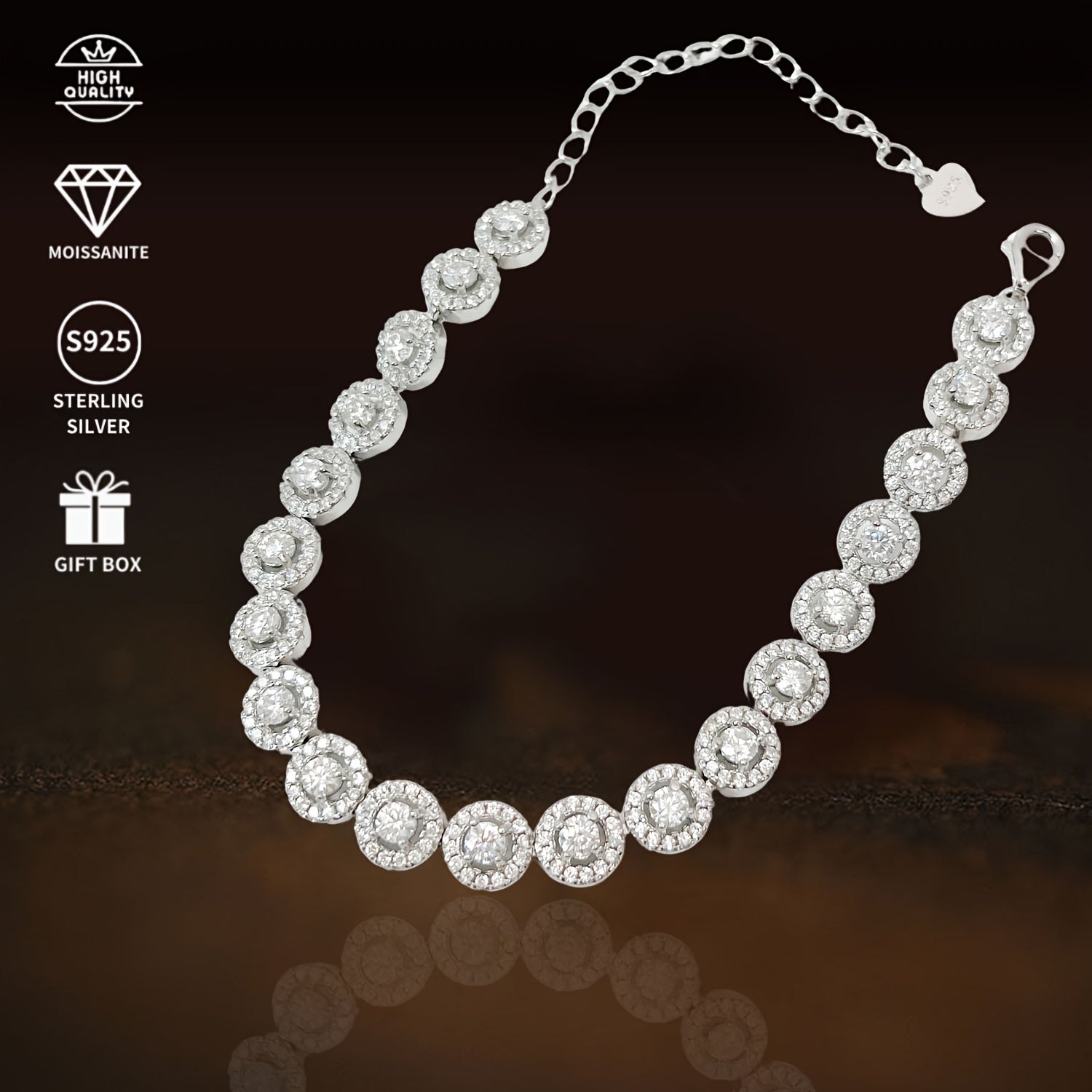 Zamonaviy SEVENMOONS 0.1 karat Moissanite bilaguzuk S925 sterling kumush va platina qoplamasi bilan - Partiyalar, sovg'alar va maxsus tadbirlar uchun mukammal, masalan, Thanksgiving va Halloween, 8.53g, Yubiley