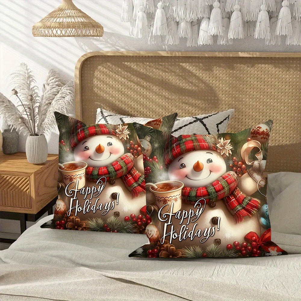Set of 2 Christmas Snowman Throw Pillow Covers 18x18 Inches Polyester Blend Washable