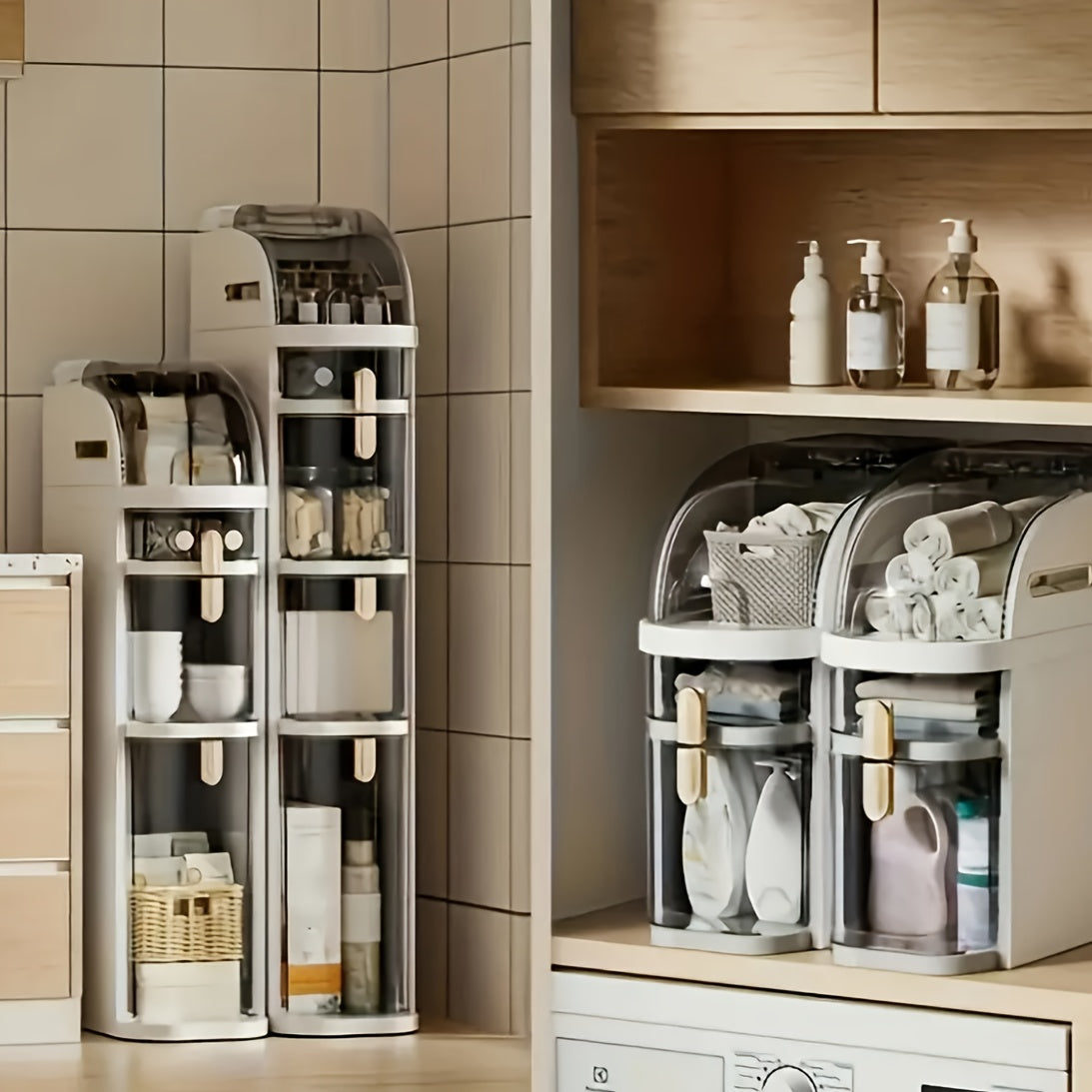 Plastic Storage Cabinet with Window Waterproof Flip Top for Bathroom Kitchen Living Room Office