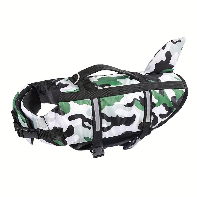 Lightweight Adjustable Dog Life Vest with Rescue Handle and Shark Design for Surfing and Beach Activities